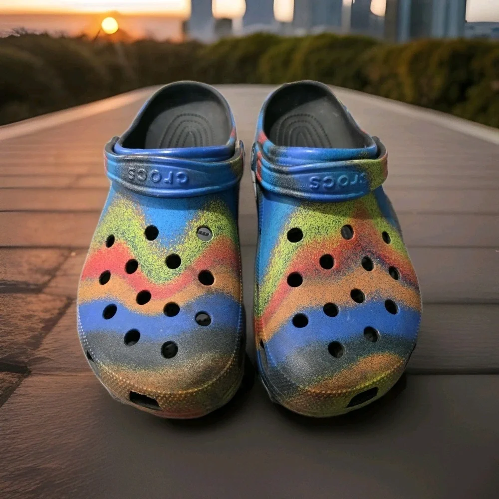 CROCS Mens Size 13 TieDye Clean Water Resistant Casual Slip On Carnival Beach